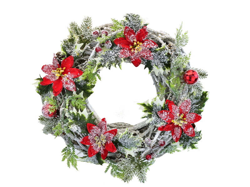 Proutěný věnec s červenou poinsetií Ø30 cm