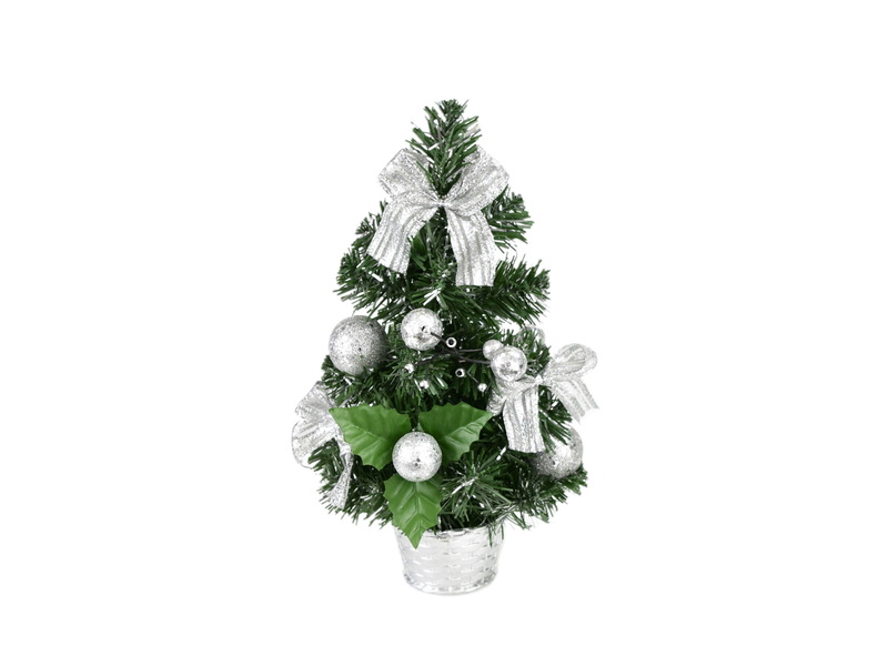 Stromeček zdobený stříbrný 30 cm