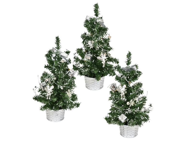 Stromečky zdobené stříbrné 25 cm, 3 ks