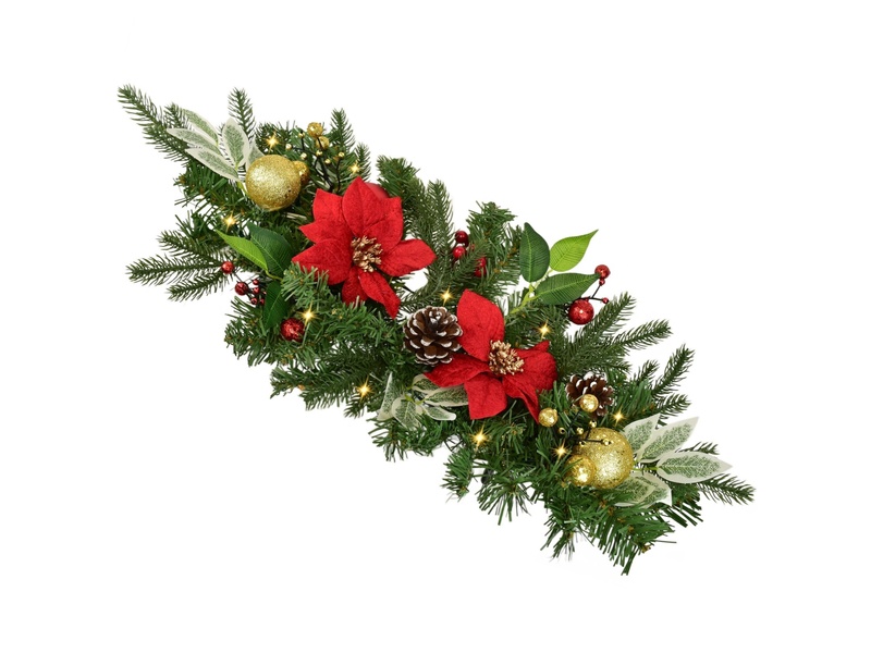 Girlanda s červenou poinsetií 10×LED 50x25 cm