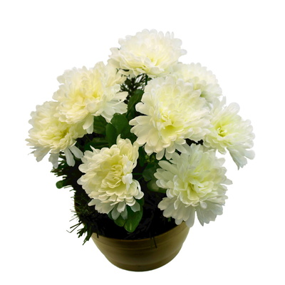 Dušičková miska s bílými chryzantémami 23x22 cm
