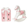 Houpací koník 12 cm a dáreček 10 cm s LED osvětlením z keramiky, set 2 ks