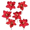 Poinsetie květ zápich textilní třpytivá červená Ø25 cm, 6 ks
