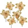 Poinsetie květ zápich textilní třpytivá zlatá Ø25 cm, 6 ks