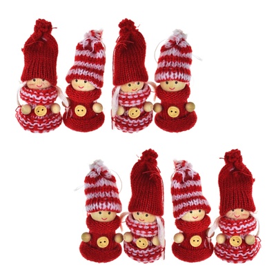 Pletené panenky červené 8 cm, 4 ks v krabičce, set 2 ks