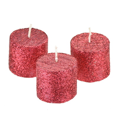 Svíčky s červeným glitrem 3,8 cm - 3 ks