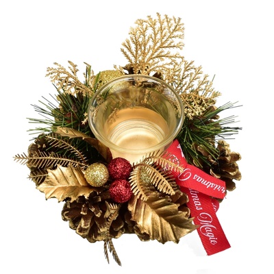 Svícen šiškový zlatý Ø15 cm