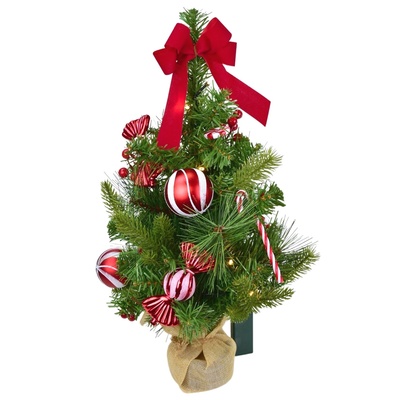 Stromek s červenou mašlí a candy dekoracemi 15×LED, 50 cm