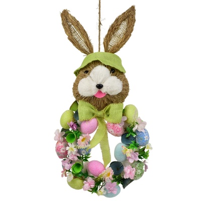 Věnec se zajícem a vajíčky zelený 57x25 cm