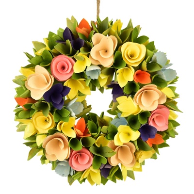 Jarní věnec z dřevěných kytiček Ø30 cm