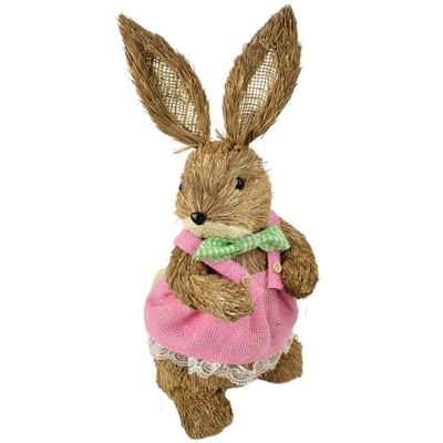 Slámová zaječice v růžových šatech 39 cm